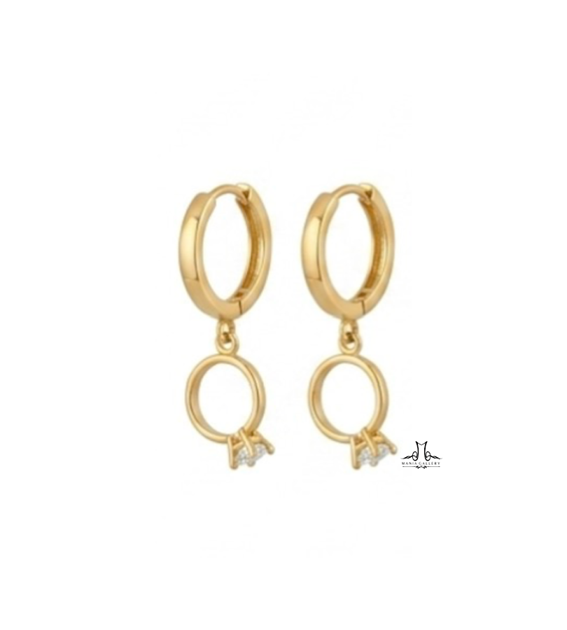گوشواره طلا روکو طرح حلقه نگین